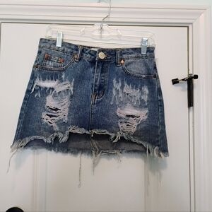 Signature Eight Distressed Denim Mini Skirt Sz S
